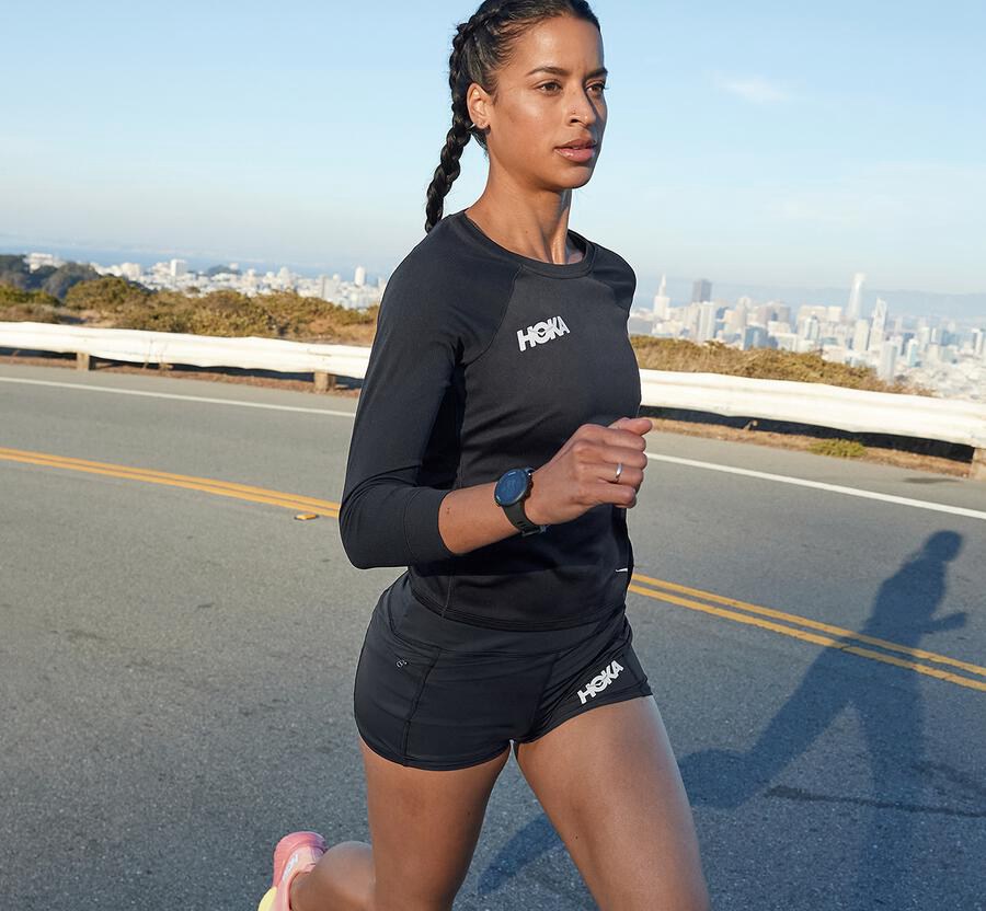 Hoka One One Womens Shorts - Performance Knit - Black - TDBF70325